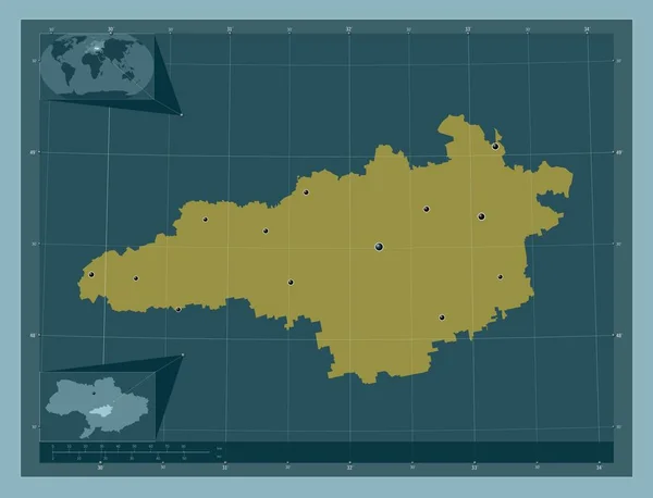Kirovohrad 乌克兰地区 固体的颜色形状 该区域主要城市的所在地点 角辅助位置图 — 图库照片
