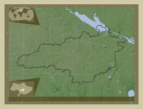 Kirovohrad Regionen Ukraina Höjd Karta Färgad Wiki Stil Med Sjöar — Stockfoto