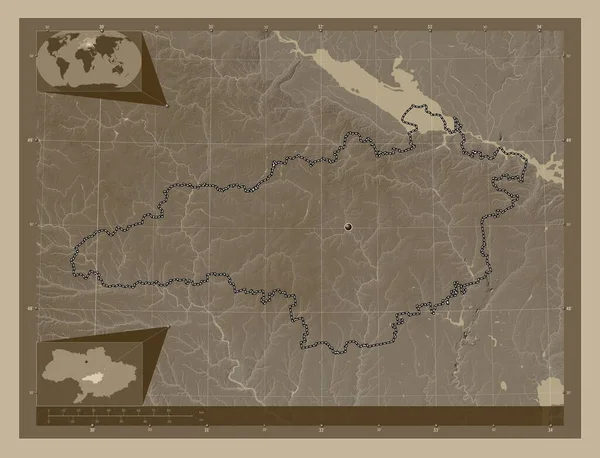 Kirovohrad Regione Dell Ucraina Mappa Elevazione Colorata Toni Seppia Con — Foto Stock