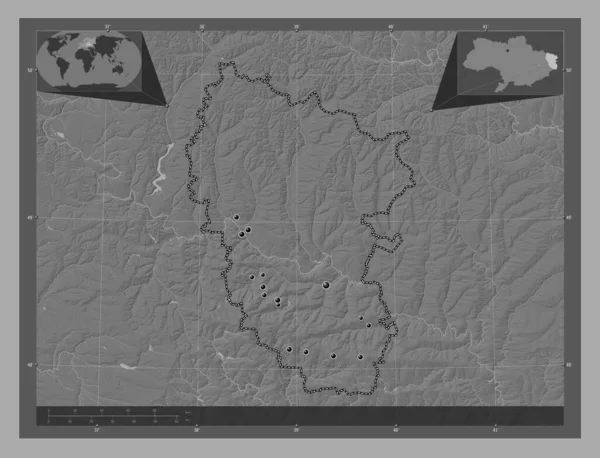 Luhans Region Ukraine Bilevel Elevation Map Lakes Rivers Locations Major — Stock Photo, Image