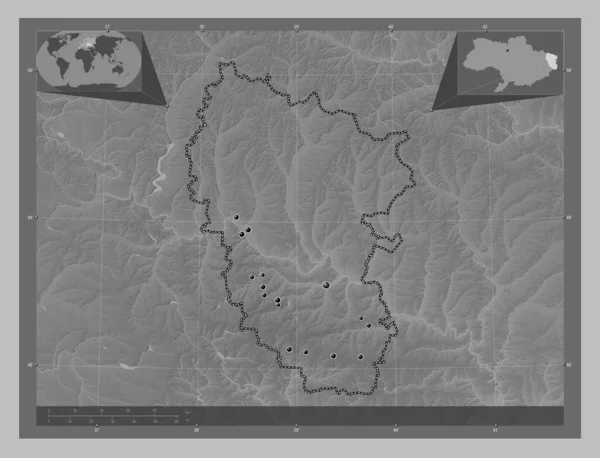 Луганск Область Украины Карта Высот Оттенках Серого Озерами Реками Места — стоковое фото