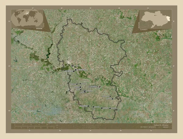 Luhans Região Ucrânia Mapa Satélite Alta Resolução Locais Nomes Das — Fotografia de Stock