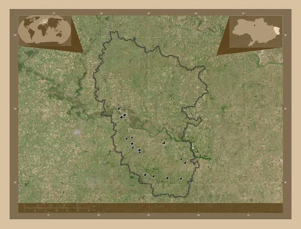 Luhans Región Ucrania Mapa Satelital Baja Resolución Ubicaciones Las Principales —  Fotos de Stock