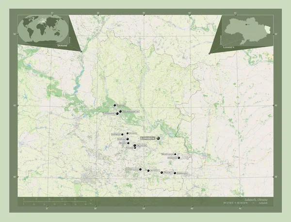 Luhan Regione Dell Ucraina Mappa Stradale Aperta Località Nomi Delle — Foto Stock