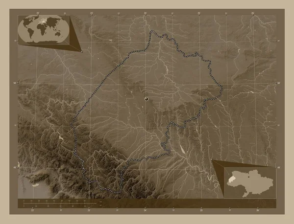 Львов Область Украины Карта Высоты Окрашенная Сепиевые Тона Озерами Реками — стоковое фото