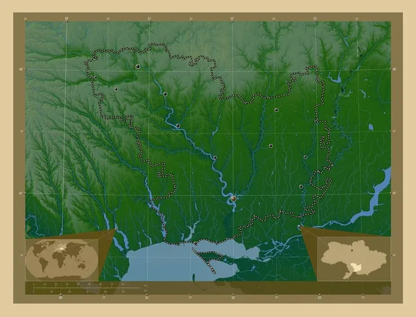 Николаев Область Украины Цветная Карта Высоты Озерами Реками Места Расположения — стоковое фото