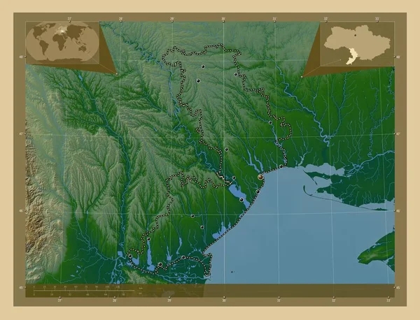 Odessa Regione Ucraina Mappa Elevazione Colorata Con Laghi Fiumi Località — Foto Stock