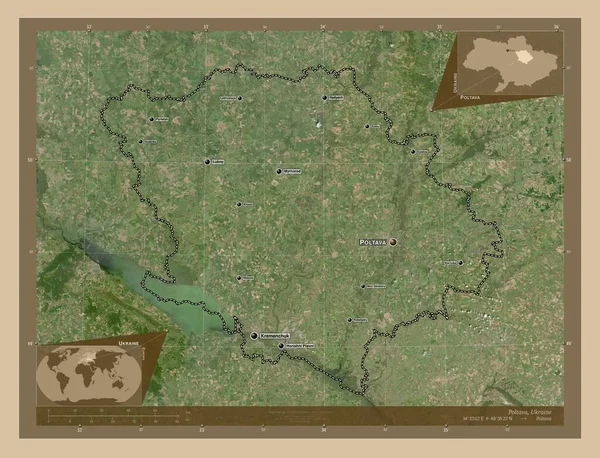 Poltava Regio Van Oekraïne Lage Resolutie Satellietkaart Locaties Namen Van — Stockfoto