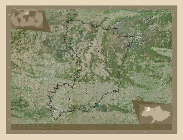 Rivne 乌克兰地区 高分辨率卫星地图 该区域主要城市的所在地点 角辅助位置图 — 图库照片