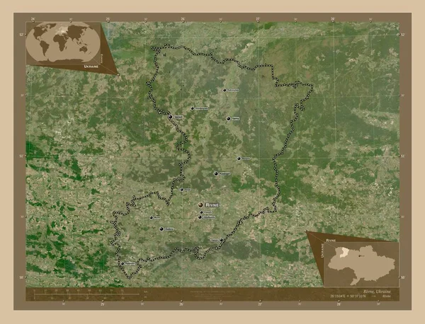 Rivne Region Ukraine Low Resolution Satellite Map Locations Names Major — Stock Photo, Image