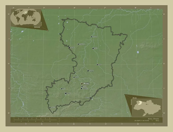 Ровно Область Украины Карта Высоты Окрашенная Вики Стиле Озерами Реками — стоковое фото
