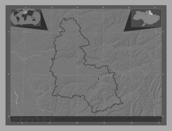Sumy Region Ukraine Bilevel Elevation Map Lakes Rivers Corner Auxiliary — Stock Photo, Image
