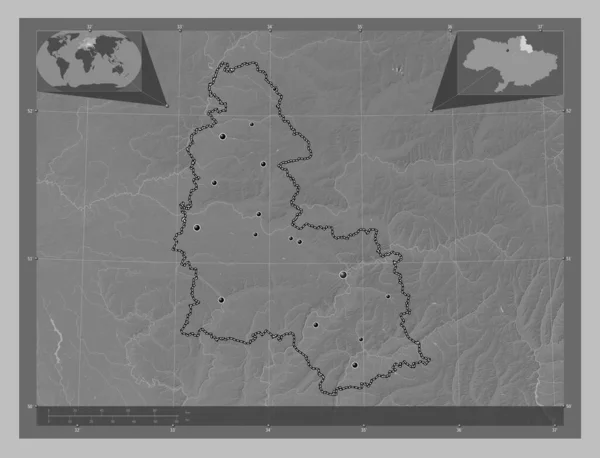 Сумы Область Украины Карта Высот Оттенках Серого Озерами Реками Места — стоковое фото
