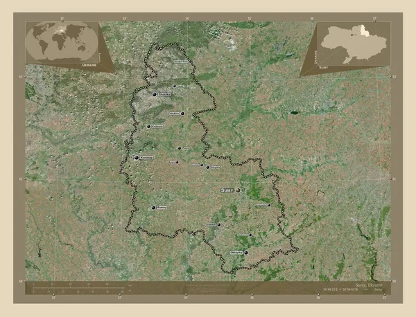 Sumy Região Ucrânia Mapa Satélite Alta Resolução Locais Nomes Das — Fotografia de Stock