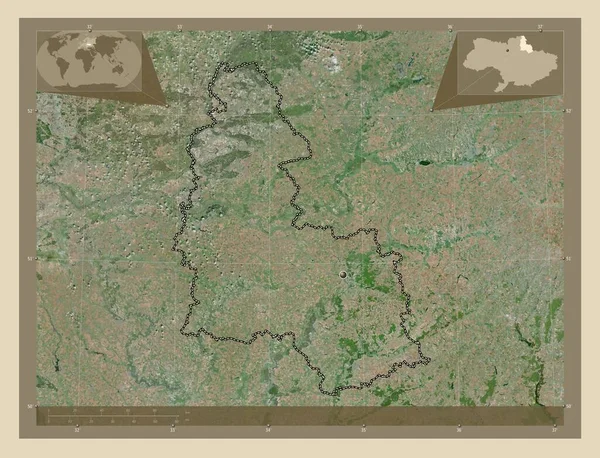 Sumy Region Ukrainy Mapa Satelity Wysokiej Rozdzielczości Pomocnicze Mapy Położenia — Zdjęcie stockowe