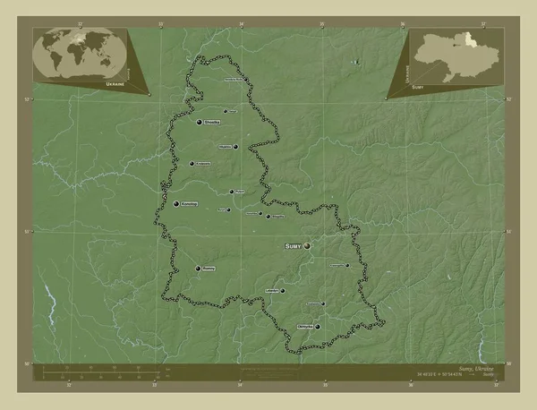 Сумы Область Украины Карта Высоты Окрашенная Вики Стиле Озерами Реками — стоковое фото