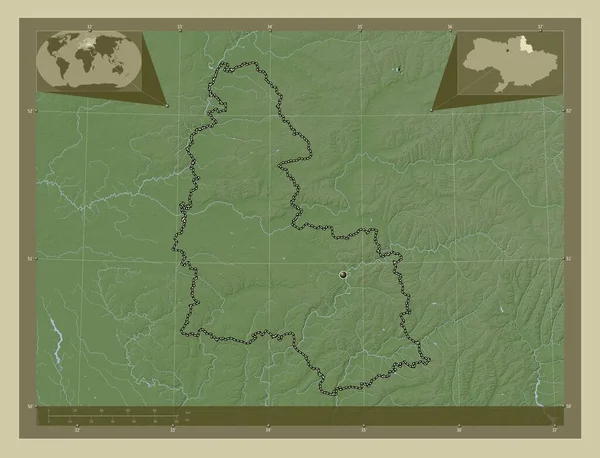 Sumy Región Ucrania Mapa Elevación Coloreado Estilo Wiki Con Lagos — Foto de Stock