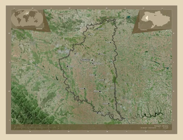 Ternopil Region Der Ukraine Hochauflösende Satellitenkarte Orte Und Namen Der — Stockfoto