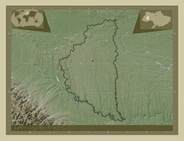 Ternopil 乌克兰地区 用Wiki风格绘制的带有湖泊和河流的高程地图 角辅助位置图 — 图库照片