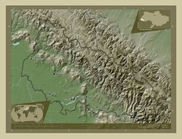 Zakarpacie Region Ukrainy Mapa Wzniesień Kolorowa Stylu Wiki Jeziorami Rzekami — Zdjęcie stockowe