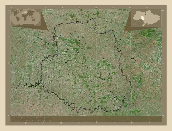 Vinnytsya 乌克兰地区 高分辨率卫星地图 该区域主要城市的所在地点 角辅助位置图 — 图库照片