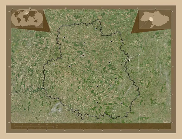 ヴィニトシア ウクライナの地域 低解像度衛星地図 地域の主要都市の場所 コーナー補助位置図 — ストック写真