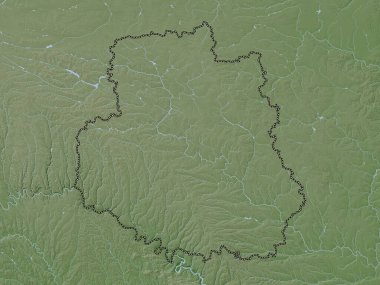 Vinnytsya, Ukrayna bölgesi. Yükseklik haritası göller ve nehirlerle wiki stilinde renklendirilmiştir