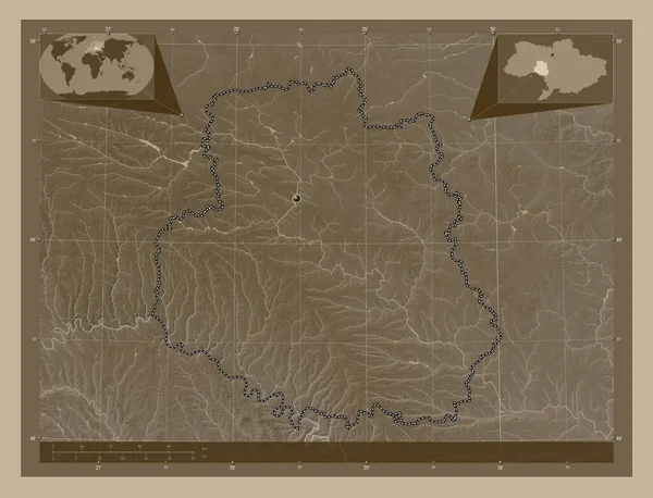 Винница Область Украины Карта Высоты Окрашенная Сепиевые Тона Озерами Реками — стоковое фото