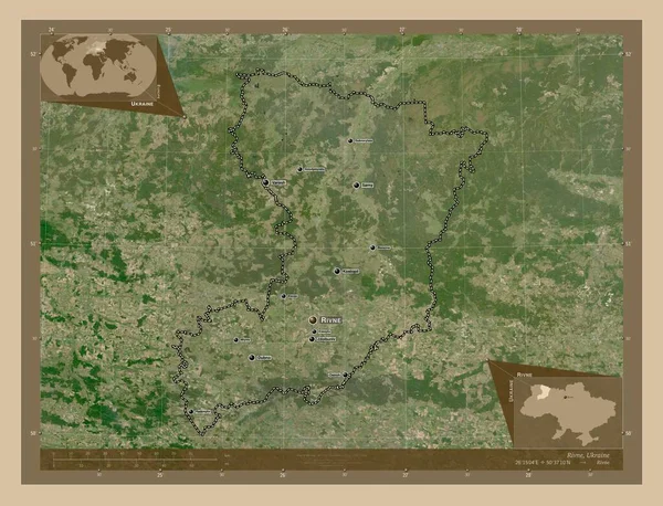 Rivne Region Ukraine Low Resolution Satellite Map Locations Names Major — Stock Photo, Image