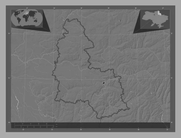 Sumy Región Ucrania Mapa Elevación Bilevel Con Lagos Ríos Mapas — Foto de Stock