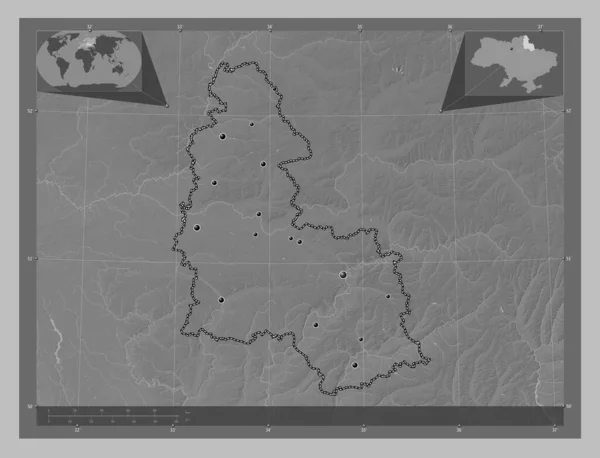 Сумы Область Украины Карта Высот Оттенках Серого Озерами Реками Места — стоковое фото