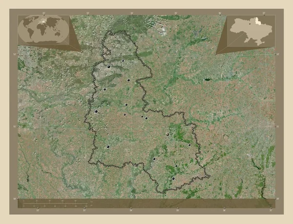 Sumy Region Ukrainy Mapa Satelity Wysokiej Rozdzielczości Lokalizacje Dużych Miast — Zdjęcie stockowe