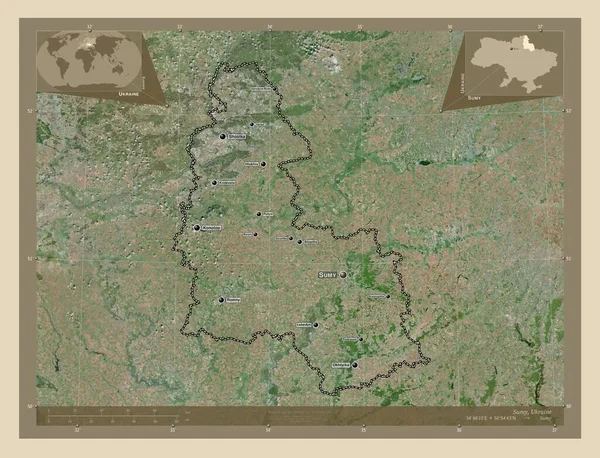 Sumy Regio Van Oekraïne Satellietkaart Met Hoge Resolutie Locaties Namen — Stockfoto