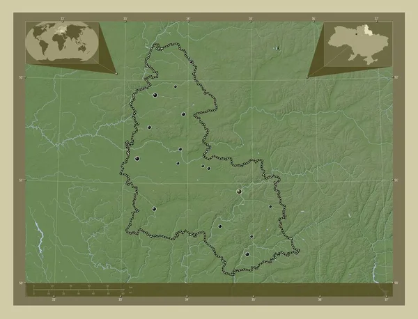 Sumy Regione Dell Ucraina Mappa Elevazione Colorata Stile Wiki Con — Foto Stock
