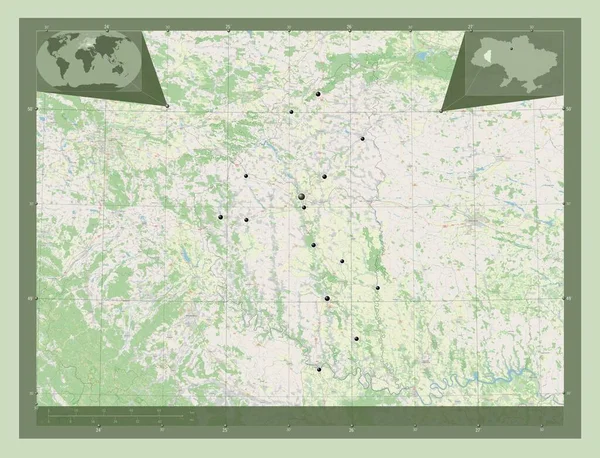 Ternopil 乌克兰地区 开放街道地图 该区域主要城市的所在地点 角辅助位置图 — 图库照片