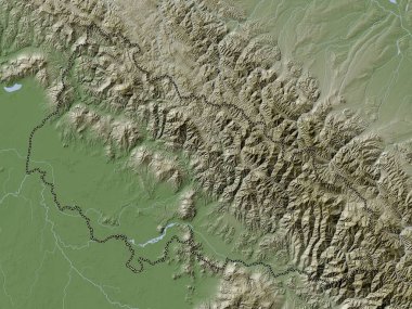 Transcarpathia, Ukrayna bölgesi. Yükseklik haritası göller ve nehirlerle wiki stilinde renklendirilmiştir