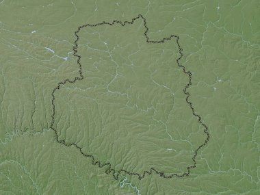 Vinnytsya, Ukrayna bölgesi. Yükseklik haritası göller ve nehirlerle wiki stilinde renklendirilmiştir