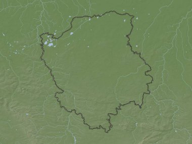 Volyn, Ukrayna bölgesi. Yükseklik haritası göller ve nehirlerle wiki stilinde renklendirilmiştir