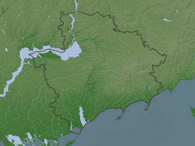 Zaporizhzhya, Ukrayna bölgesi. Yükseklik haritası göller ve nehirlerle wiki stilinde renklendirilmiştir