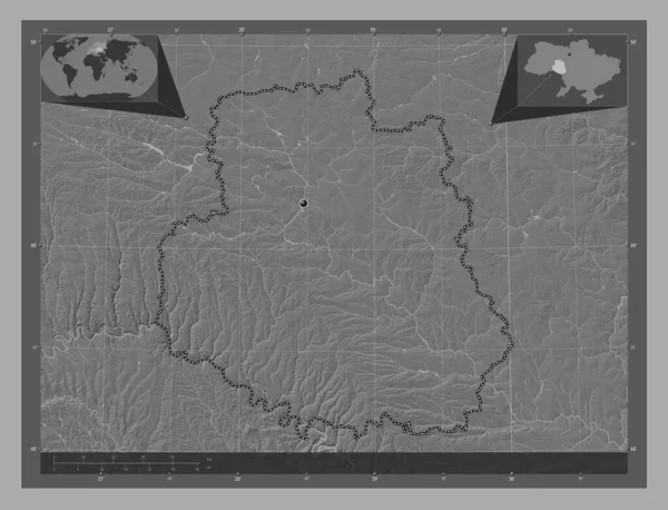 Winnica Obwód Ukraiński Dwupoziomowa Mapa Jeziorami Rzekami Pomocnicze Mapy Położenia — Zdjęcie stockowe
