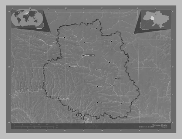 Winniza Gebiet Der Ukraine Graustufen Höhenkarte Mit Seen Und Flüssen — Stockfoto