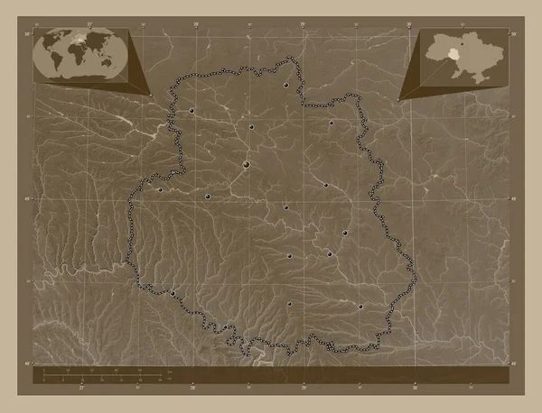 Винница Область Украины Карта Высоты Окрашенная Сепиевые Тона Озерами Реками — стоковое фото