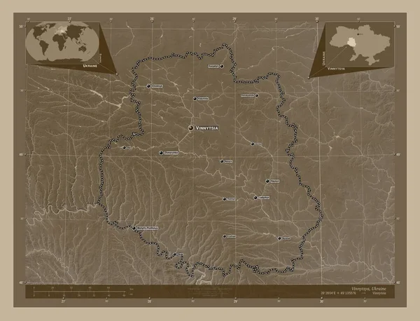Winnica Obwód Ukraiński Mapa Elewacji Kolorowe Sepia Dźwięki Jeziorami Rzekami — Zdjęcie stockowe