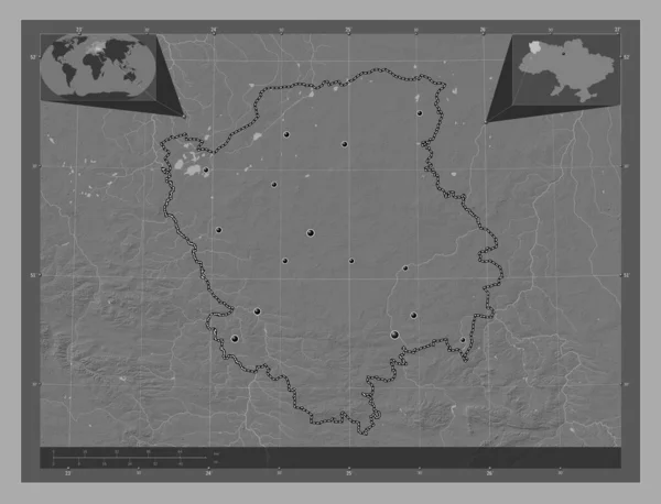 Volyn Región Ucrania Mapa Elevación Bilevel Con Lagos Ríos Ubicaciones —  Fotos de Stock