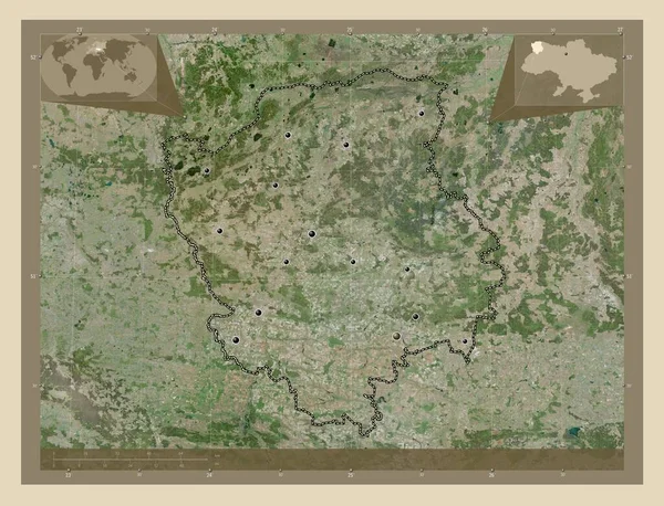 ヴォリン ウクライナの地域 高解像度衛星地図 地域の主要都市の場所 コーナー補助位置図 — ストック写真