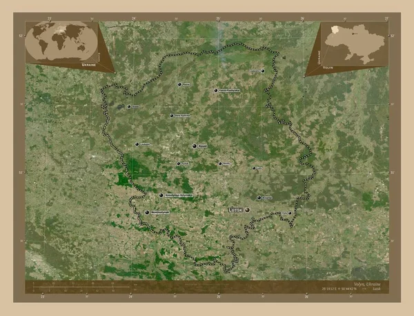 Wołyń Obwód Ukraiński Niska Rozdzielczość Satelity Lokalizacje Nazwy Głównych Miast — Zdjęcie stockowe