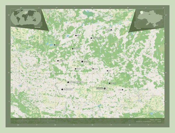 Wolyn Region Der Ukraine Open Street Map Orte Und Namen — Stockfoto