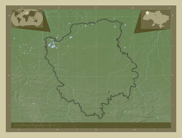 Волынь Область Украины Карта Высоты Окрашенная Вики Стиле Озерами Реками — стоковое фото
