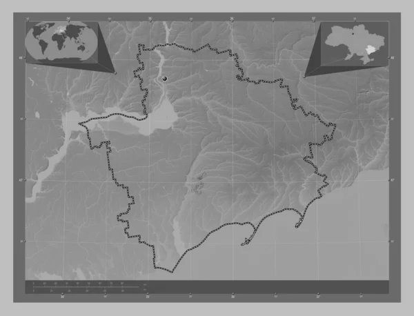 Запорожье Область Украины Карта Высот Оттенках Серого Озерами Реками Вспомогательные — стоковое фото