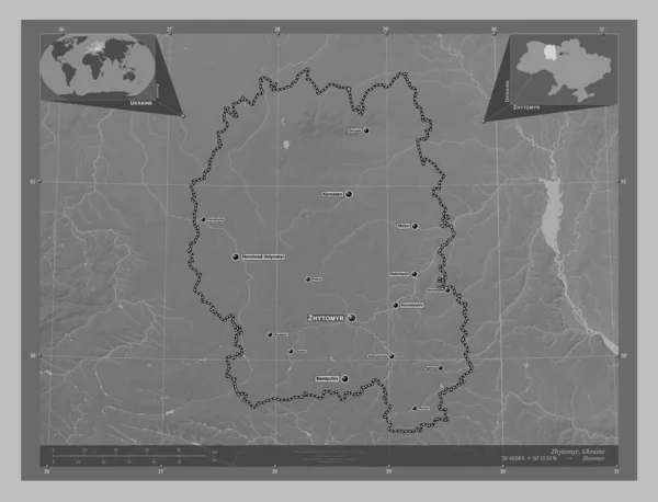 Zhytomyr Region Ukrajiny Výškové Mapy Jezery Řekami Umístění Názvy Velkých — Stock fotografie